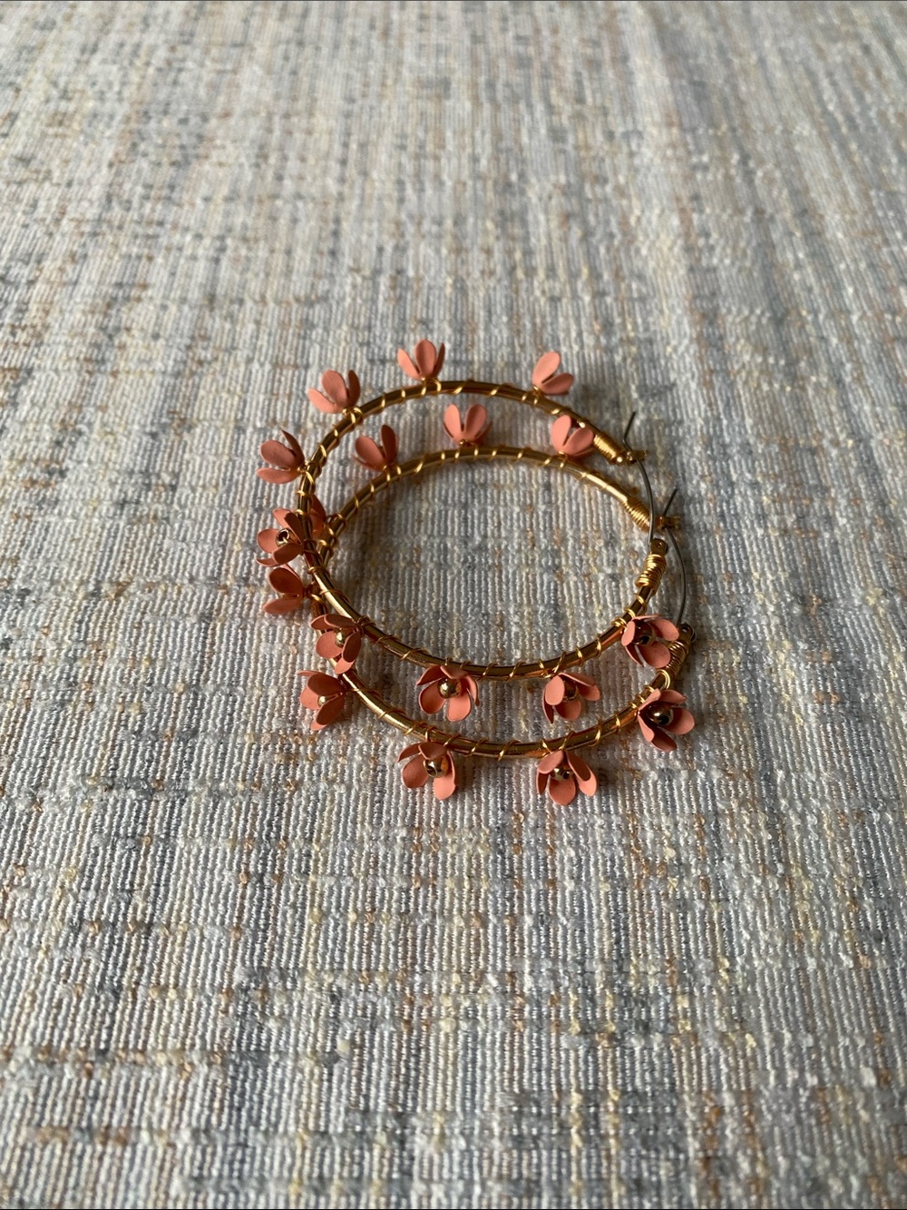 Plunder Ivette Gold Hoop Earrings with Coral Petal Charms